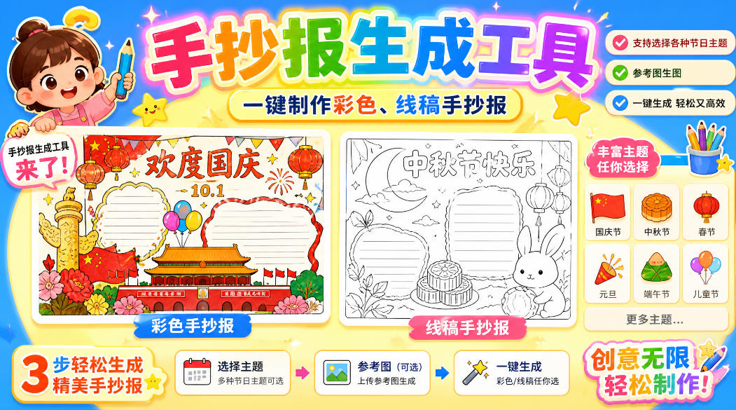 手抄报批量生成工具来了，完全免费，告别豆包生图，高清无水印 - 臻优资源网