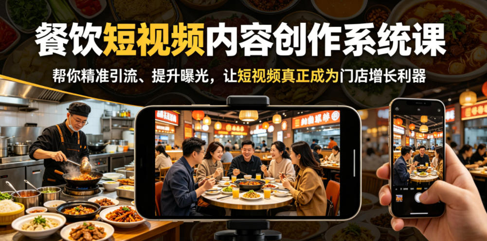 餐饮短视频内容创作系统课，帮你精准引流、提升曝光，让短视频真正成为门店增长利器 - 臻优资源网