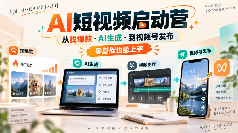 AI短视频启动营，从找爆款·AI生成·到视频号发布，零基础也能上手 - 臻优资源网
