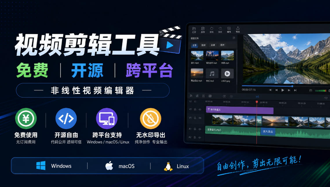视频剪辑工具，免费、开源、跨平台，非线性视频编辑器，支持Windows、macOS、Linux，无水印、无订阅费用 - 臻优资源网