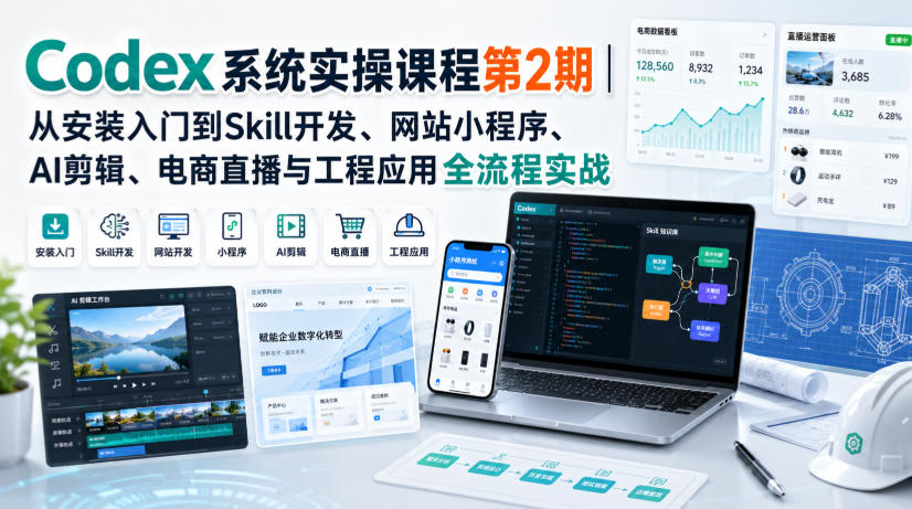 Codex系统实操课程第2期｜从安装入门到Skill开发、网站小程序、AI剪辑、电商直播与工程应用全流程实战 - 臻优资源网