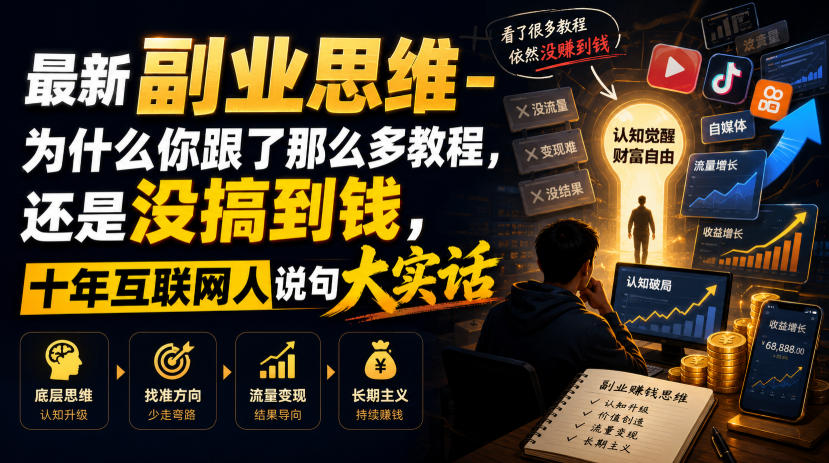 最新副业思维-为什么你跟了那么多教程，还是没搞到钱，十年互联网人说句大实话【揭秘】 - 臻优资源网
