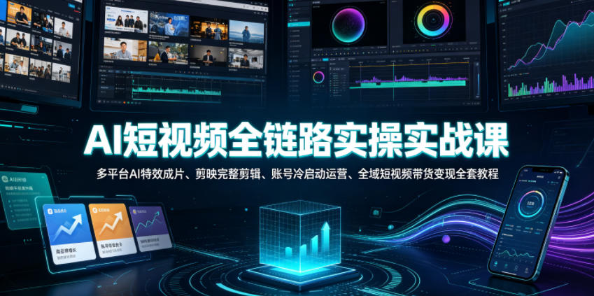AI短视频全链路实操实战课｜多平台AI特效成片、剪映完整剪辑、账号冷启动运营、全域短视频带货变现全套教程 - 臻优资源网
