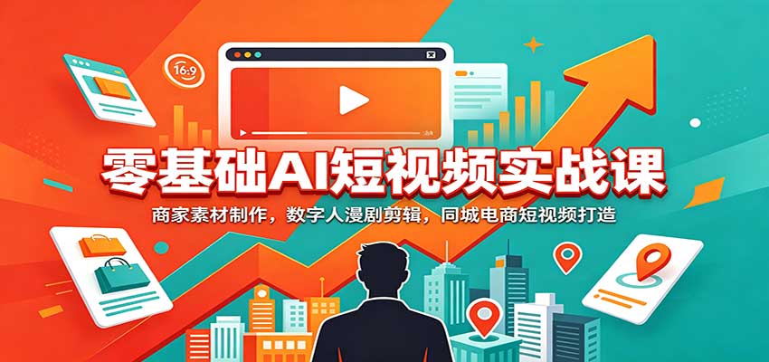 零基础AI短视频实战课：商家素材制作，数字人漫剧剪辑，同城电商短视频打造 - 臻优资源网