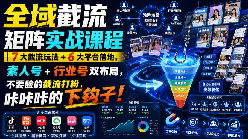 全域截流矩阵实战课程｜7大截流玩法+6大平台落地，素人号+行业号双布局，不要脸的截流打粉，咔咔咔的下钩子！ - 臻优资源网