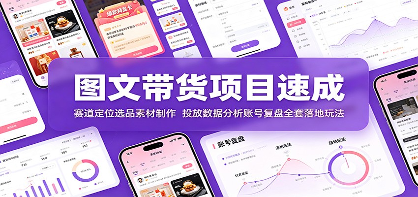 图文带货项目速成：赛道定位选品素材制作，投放数据分析账号复盘全套落地玩法 - 臻优资源网