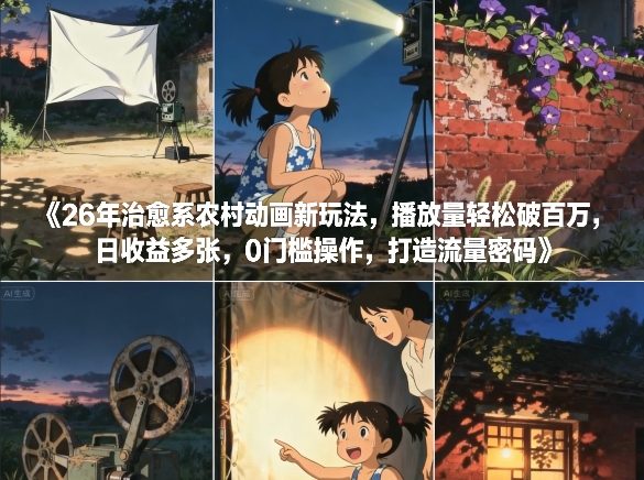 26年治愈系农村动画新玩法，播放量轻松破百万，日收益多张，0门槛操作，打造流量密码 - 臻优资源网