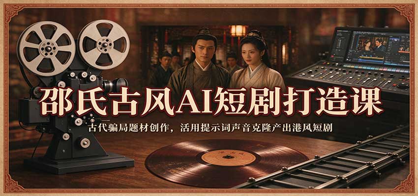邵氏古风AI短剧打造课：古代骗局题材创作，活用提示词声音克隆产出港风短剧 - 臻优资源网