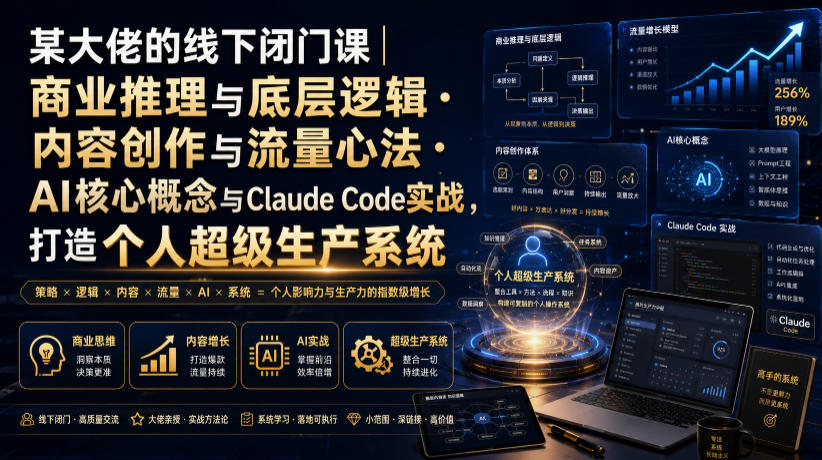 某大佬的线下闭门课｜商业推理与底层逻辑・内容创作与流量心法・AI核心概念与Claude Code实战，打造个人超级生产系统【录音+图片】 - 臻优资源网