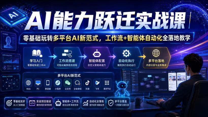 AI能力跃迁实战课｜零基础玩转多平台AI新范式，工作流+智能体自动化全落地教学 - 臻优资源网