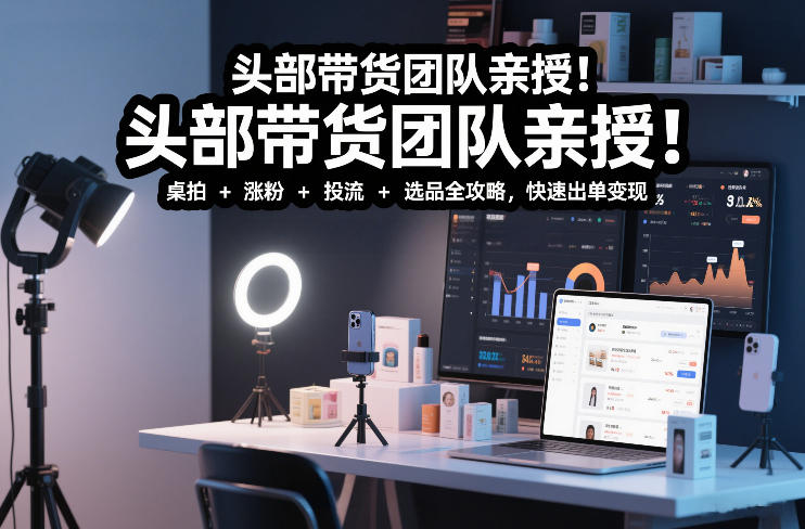 头部带货团队亲授！专业短视频实拍带货课：桌拍+涨粉+投流+选品全攻略，快速出单变现，月入2w+ - 臻优资源网
