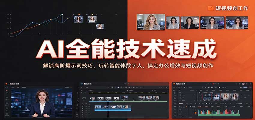 AI全能技术速成：解锁高阶提示词技巧，玩转智能体数字人，搞定办公增效与短视频创作 - 臻优资源网