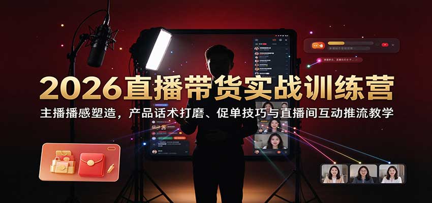 2026直播带货实战训练营：主播播感塑造，产品话术打磨、促单技巧与直播间互动推流教学 - 臻优资源网