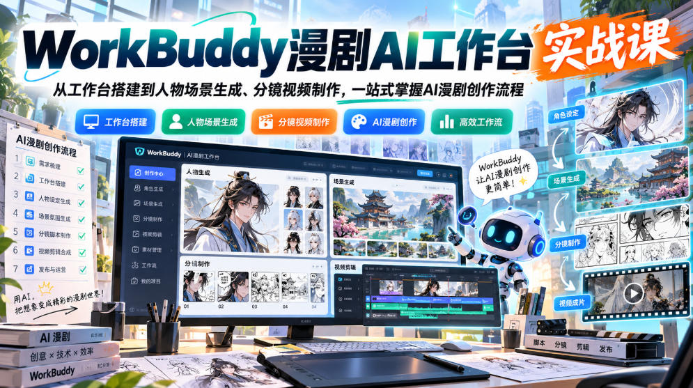 WorkBuddy漫剧AI工作台实战课：从工作台搭建到人物场景生成、分镜视频制作，一站式掌握AI漫剧创作流程 - 臻优资源网