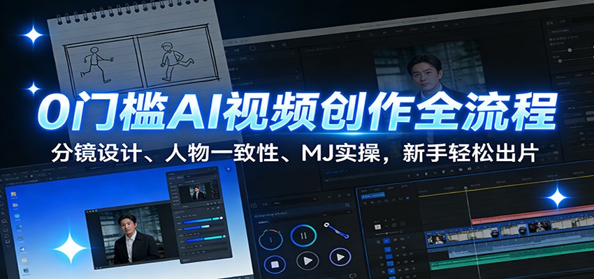 0门槛AI视频创作全流程：分镜设计、人物一致性、MJ实操，新手轻松出片 - 臻优资源网