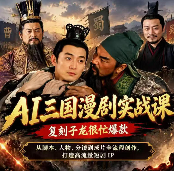抖音14W粉博主同款AI三国漫剧实战课，复刻子龙很忙爆款，从脚本、人物、分镜到成片全流程创作，打造高流量短剧IP - 臻优资源网