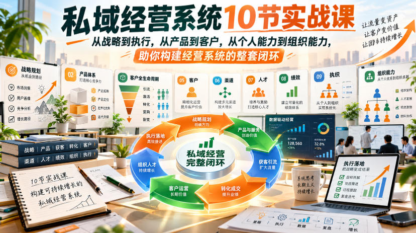 私域经营系统10节实战课，从战略到执行，从产品到客户，从个人能力到组织能力，助你构建经营系统的整套闭环 - 臻优资源网
