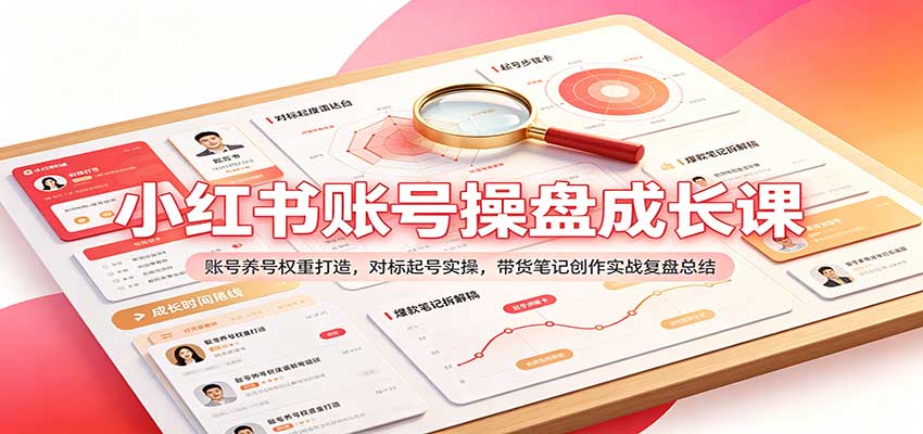 小红书账号操盘成长课：账号养号权重打造，对标起号实操，带货笔记创作实战复盘总结 - 臻优资源网