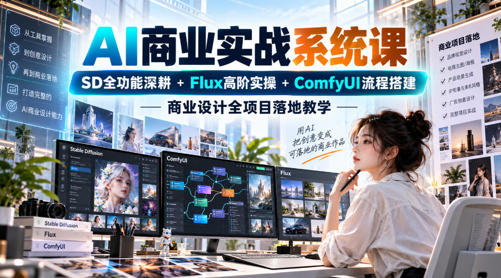 AI商业实战系统课｜SD全功能深耕+Flux高阶实操+Comfyui流程搭建，商业设计全项目落地教学 - 臻优资源网