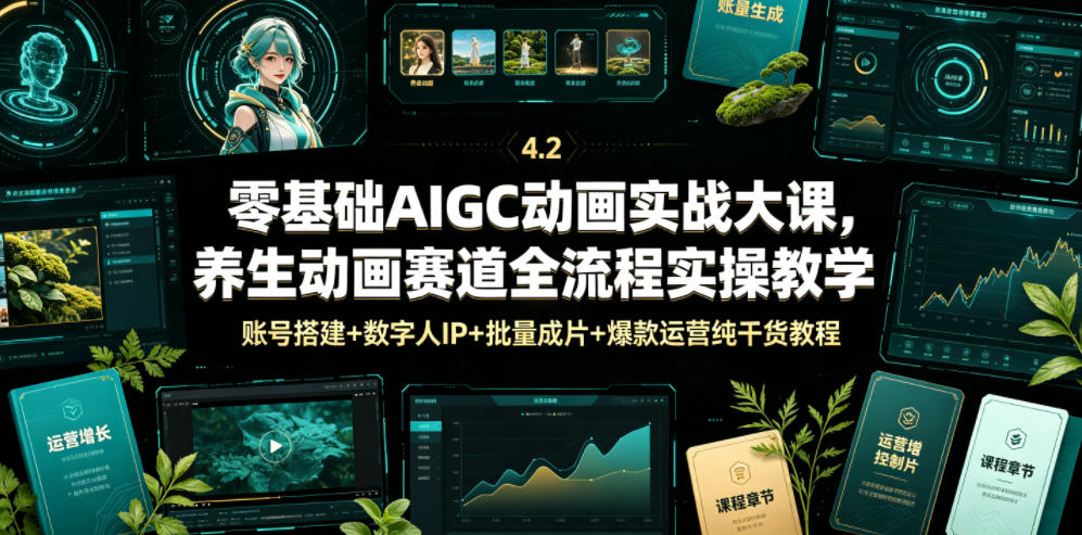 零基础AIGC动画实战大课，养生动画赛道全流程实操教学，账号搭建+数字人IP+批量成片+爆款运营纯干货教程 - 臻优资源网