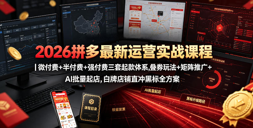2026拼多多最新运营实战课程｜微付费+半付费+强付费三套起款体系，叠券玩法+矩阵推广+AI批量起店，白牌店铺直冲黑标全方案 - 臻优资源网