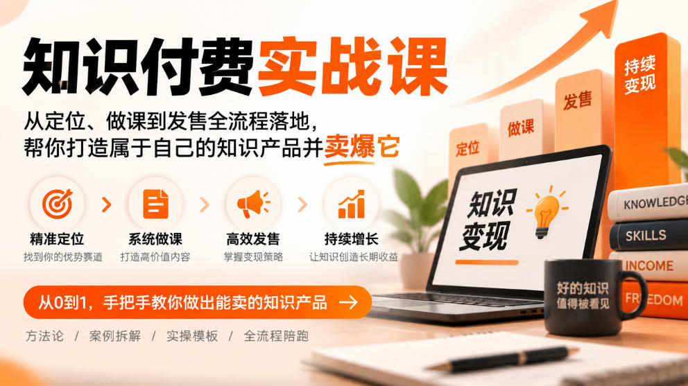 知识付费实战课：从定位、做课到发售全流程落地，帮你打造属于自己的知识产品并卖爆它 - 臻优资源网