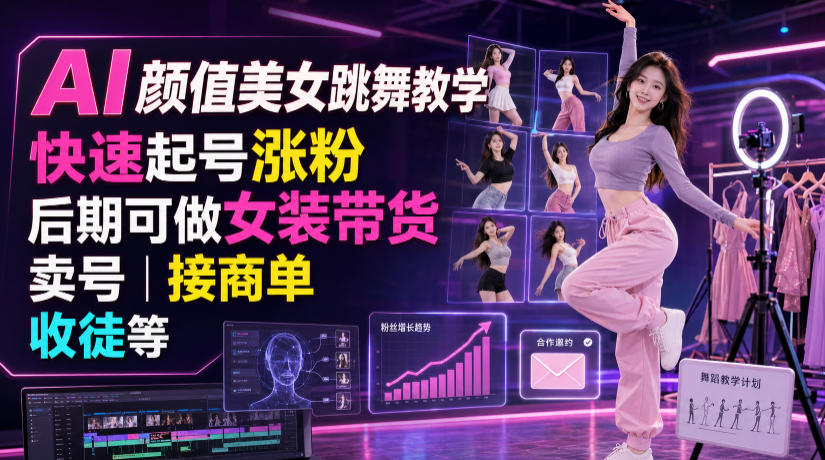 AI颜值美女跳舞教学，快速起号涨粉，后期可做女装带货，卖号，接商单，收徒等 - 臻优资源网