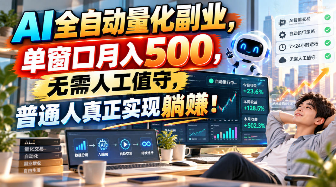 AI全自动量化副业，单窗口月入500，无需人工值守，普通人真正实现躺賺！【揭秘】 - 臻优资源网
