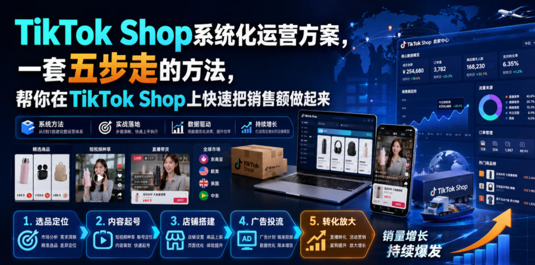TikTok Shop系统化运营方案，一套五步走的方法，帮你在TikTok Shop上快速把销售额做起来【原创双语字幕】 - 臻优资源网