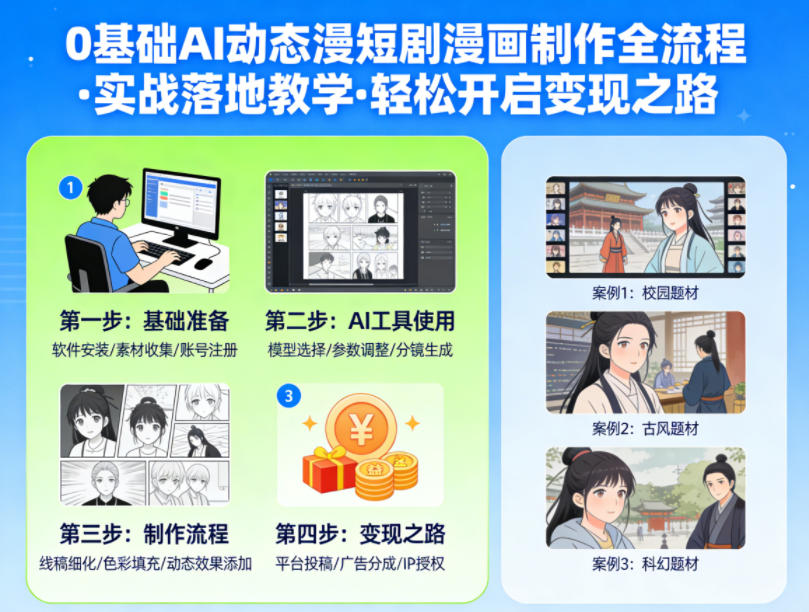 0基础AI动态漫短剧漫画制作全流程，实战落地教学，轻松开启变现之路 - 臻优资源网