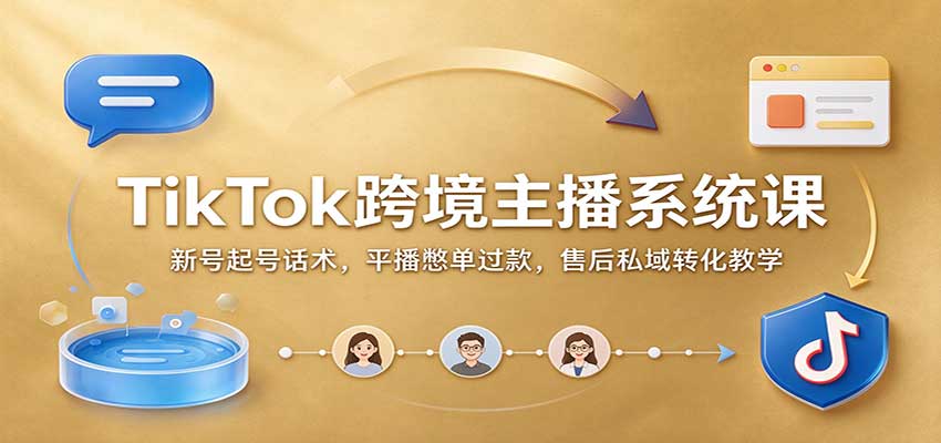 TikTok跨境主播系统课：新号起号话术，平播憋单过款，售后私域转化教学 - 臻优资源网