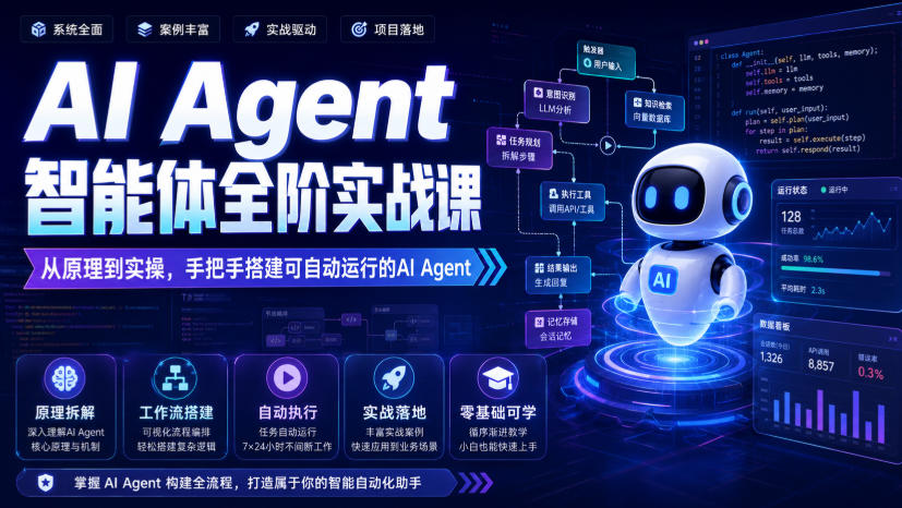 AI Agent智能体全阶实战课，从原理到实操，手把手搭建可自动运行的AI Agent - 臻优资源网