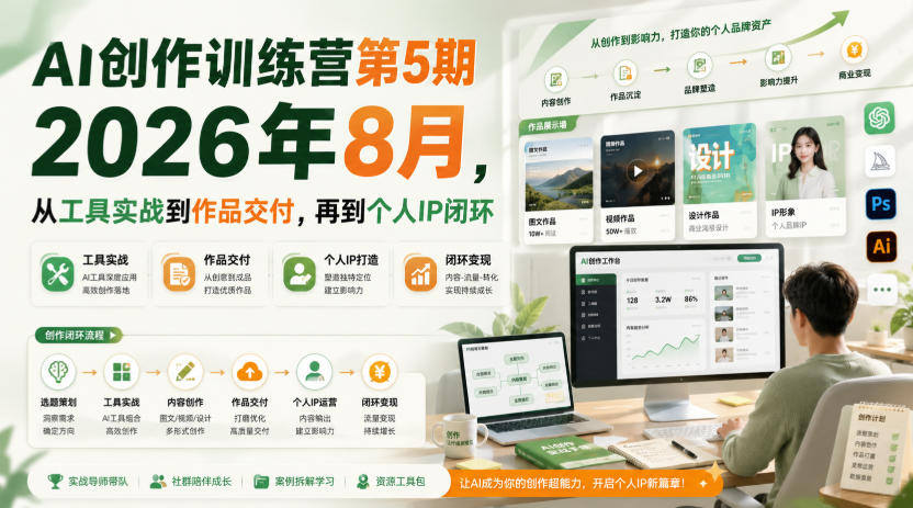 AI创作训练营第5期2026年8月,从工具实战到作品交付,再到个人IP闭环 - 臻优资源网