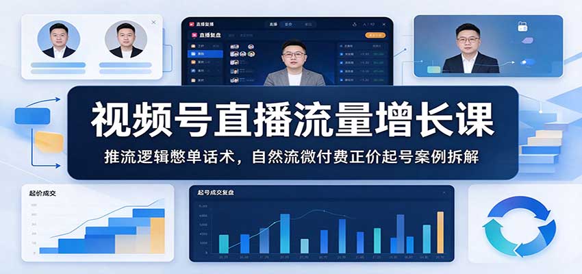 视频号直播流量增长课：推流逻辑憋单话术，自然流微付费正价起号案例拆解 - 臻优资源网