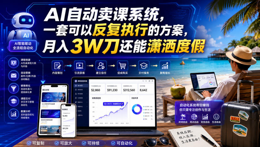 AI自动卖课系统，一套可以反复执行的方案，月入3W刀还能潇洒度假【原创双语字幕】 - 臻优资源网