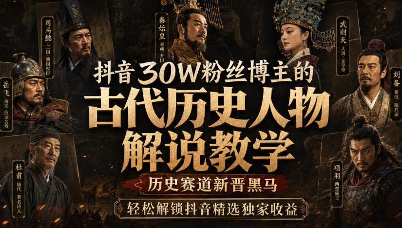 抖音30W粉丝博主的古代历史人物解说教学，历史赛道新晋黑马，轻松解锁抖音精选独家收益 - 臻优资源网
