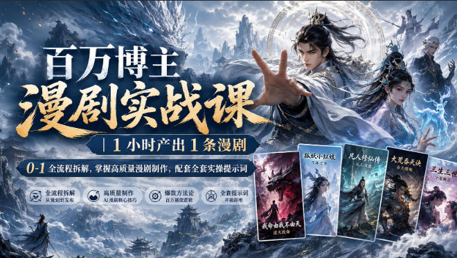 百万博主漫剧实战课｜1小时产出1条漫剧，0‑1全流程拆解，掌握高质量漫剧制作，配套全套实操提示词 - 臻优资源网