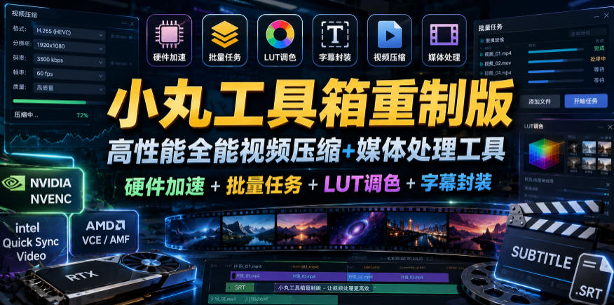 小丸工具箱重制版–高性能全能视频压缩+媒体处理工具｜硬件加速+批量任务+LUT调色+字幕封装 - 臻优资源网