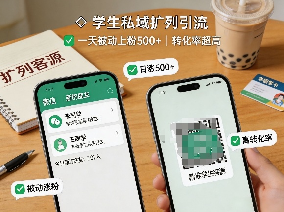 学生私域扩列引流，一天被动上粉500+，转化率超高 - 臻优资源网