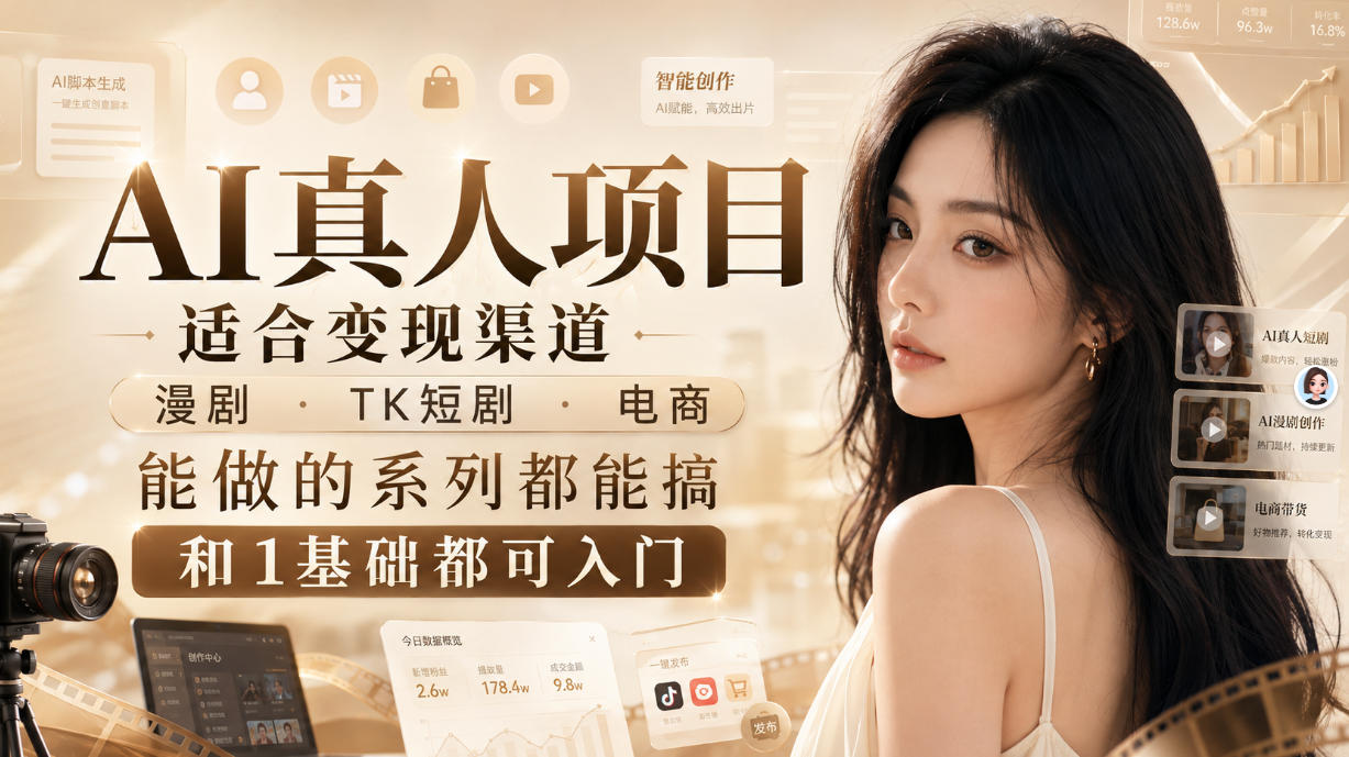 AI真人项目，适合变现渠道，漫剧，TK短剧，电商，能做的系列都能搞，0和1基础都可入门 - 臻优资源网