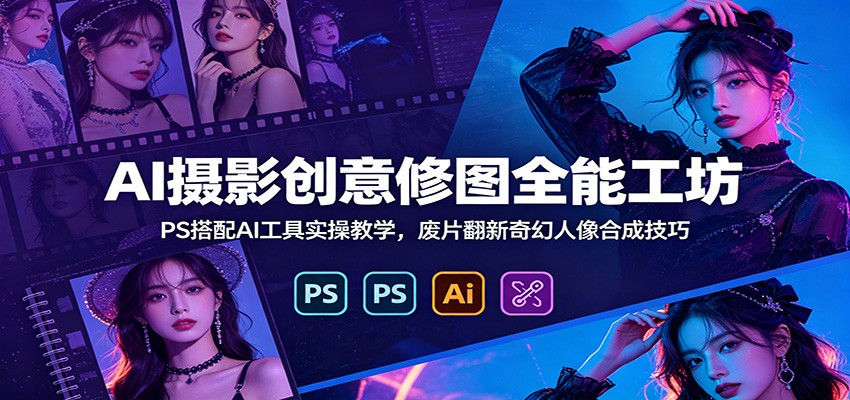 AI摄影创意修图全能工坊：PS搭配AI工具实操教学，废片翻新奇幻人像合成技巧 - 臻优资源网