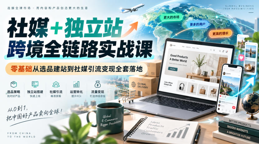 社媒+独立站跨境全链路实战课｜零基础从选品建站到社媒引流变现全套落地 - 臻优资源网
