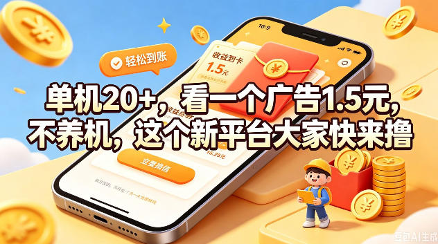 单机20+，看一个广告1.5米，不养机，这个新平台大家快来撸【揭秘】 - 臻优资源网