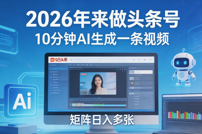 2026年来做头条号，10分钟AI生成一条视频，矩阵日入多张 - 臻优资源网