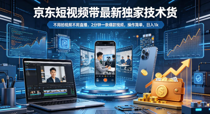京东短视频带货最新独家技术，不用拍视频不用直播，2分钟一条爆款视频，操作简单，日入1k+【揭秘】 - 臻优资源网