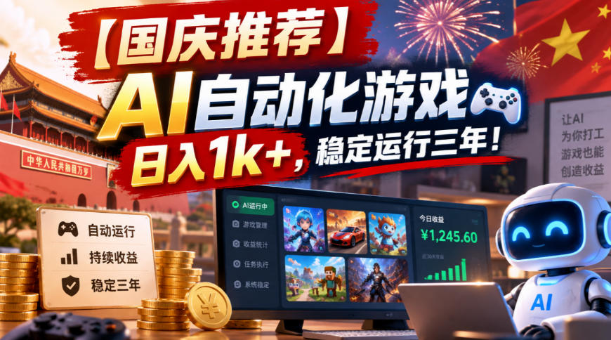 【国庆推荐】AI自动化游戏，日入1k+，操作简单，稳定运行三年！【揭秘】 - 臻优资源网