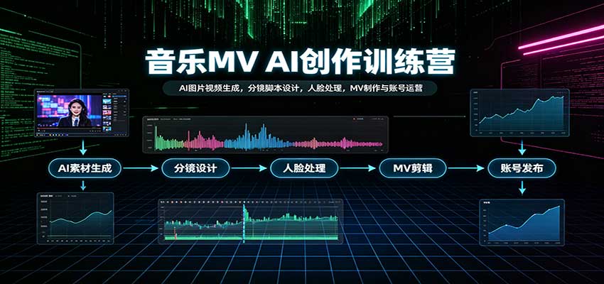 音乐MV AI创作训练营：AI图片视频生成，分镜脚本设计，人脸处理，MV制作与账号运营 - 臻优资源网
