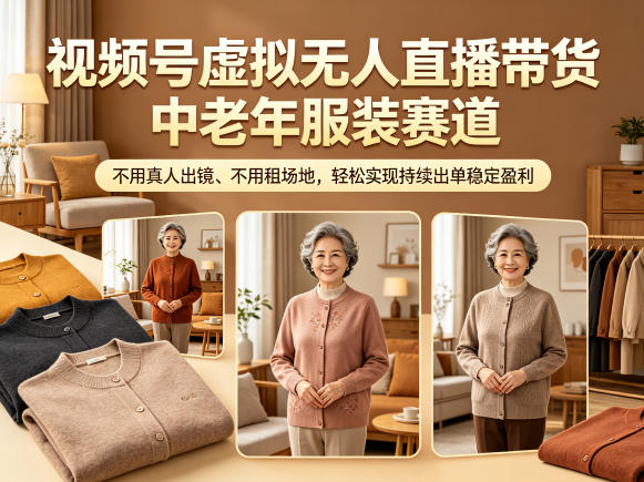视频号虚拟无人直播带货中老年服装赛道，不用真人出镜、不用租场地，轻松实现持续出单稳定盈利 - 臻优资源网