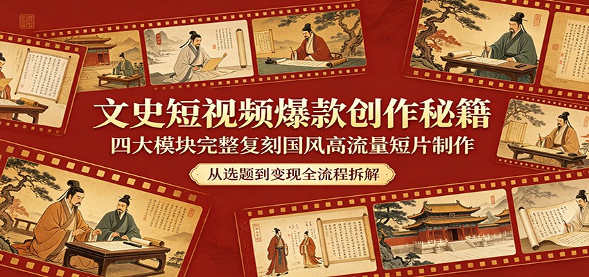 文史短视频爆款创作秘籍:四大模块完整复刻国风高流量短片制作 - 臻优资源网