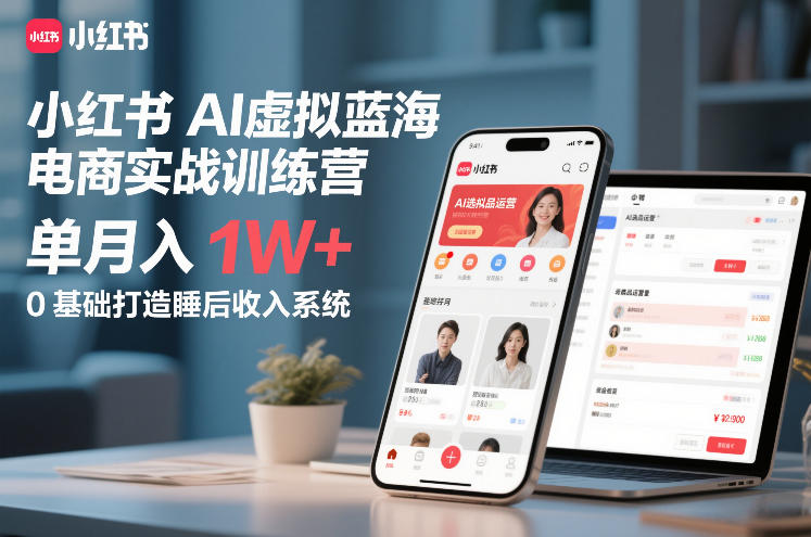 小红书AI虚拟蓝海电商实战训练营，单月入1W+，0基础打造睡后收入系统 - 臻优资源网